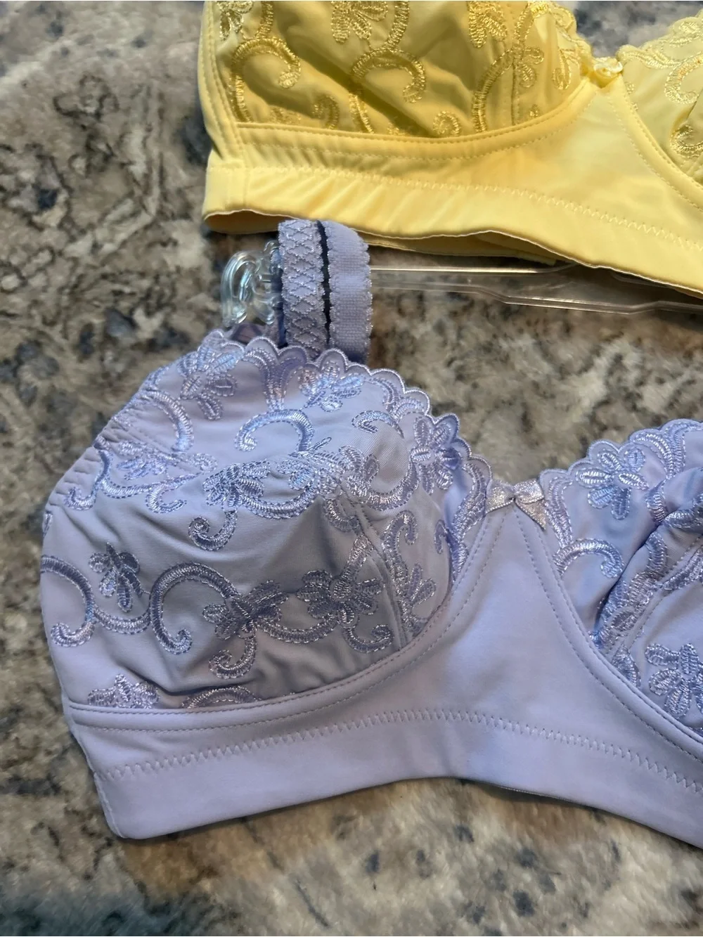 Smart Fir Women's Lace-Embroidered Wireless Bralette - Yellow and Lavender